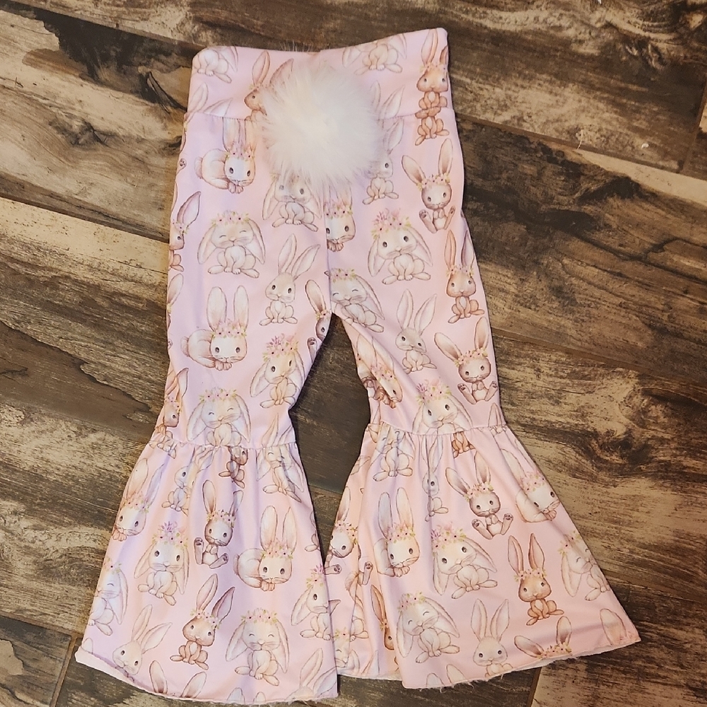 Pink Easter Bunny Print Pants With A Tail 3T